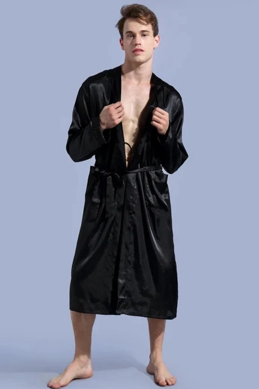 Peignoir Satin Homme Noir