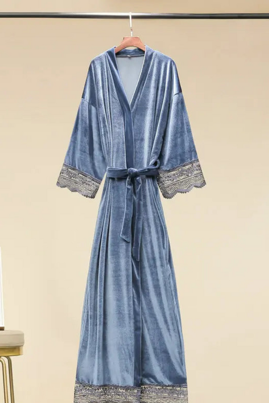 Peignoir Velours Femme Bleu