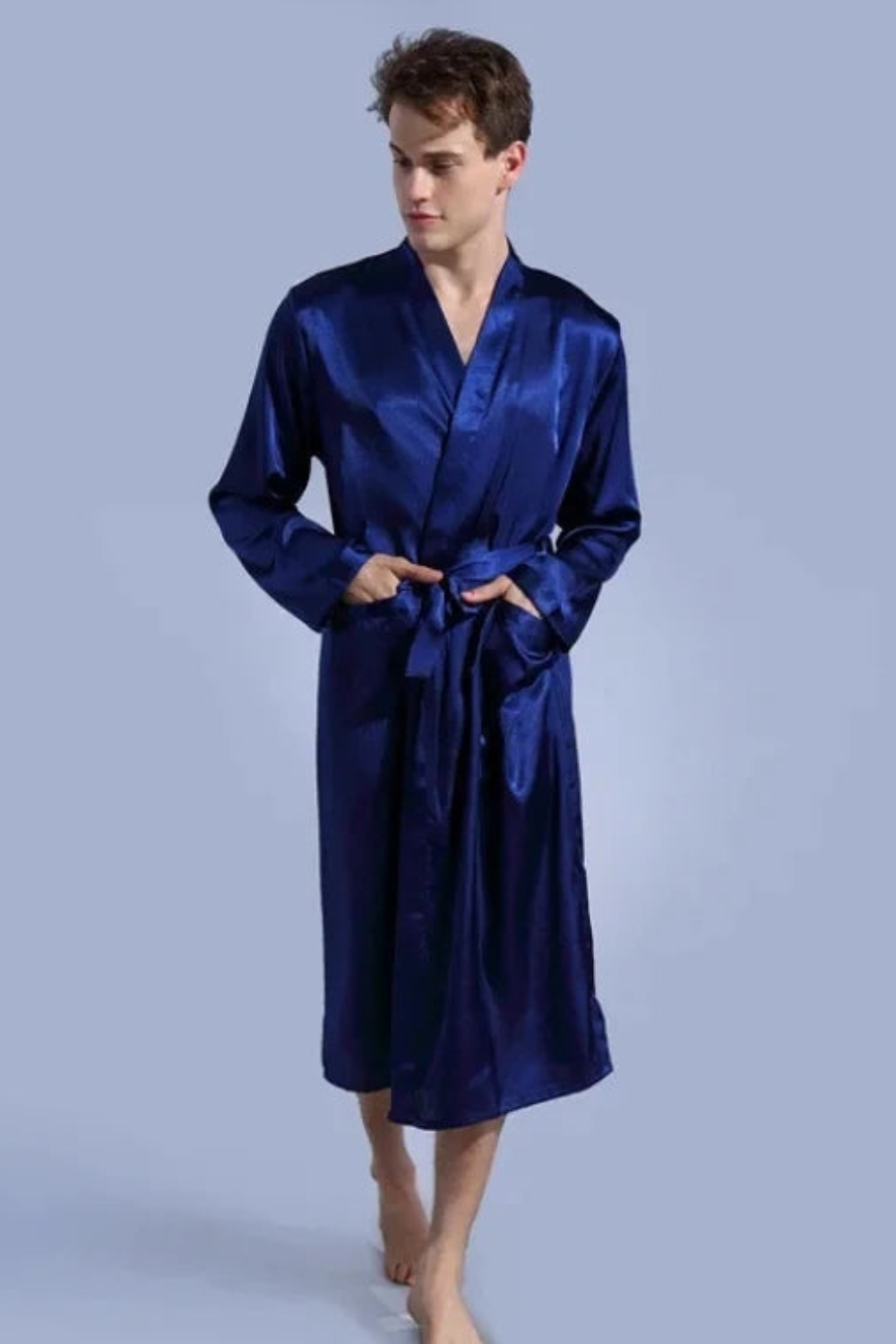 Peignoir Satin Homme Bleu